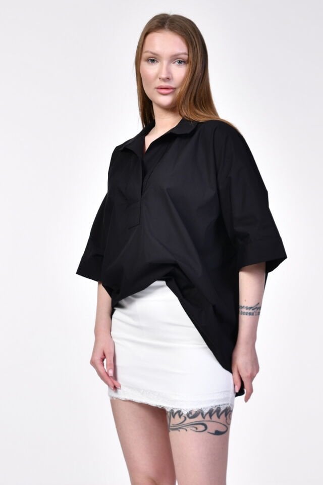 ParkHande Oversize Poplin Siyah Gömlek  - Siyah
