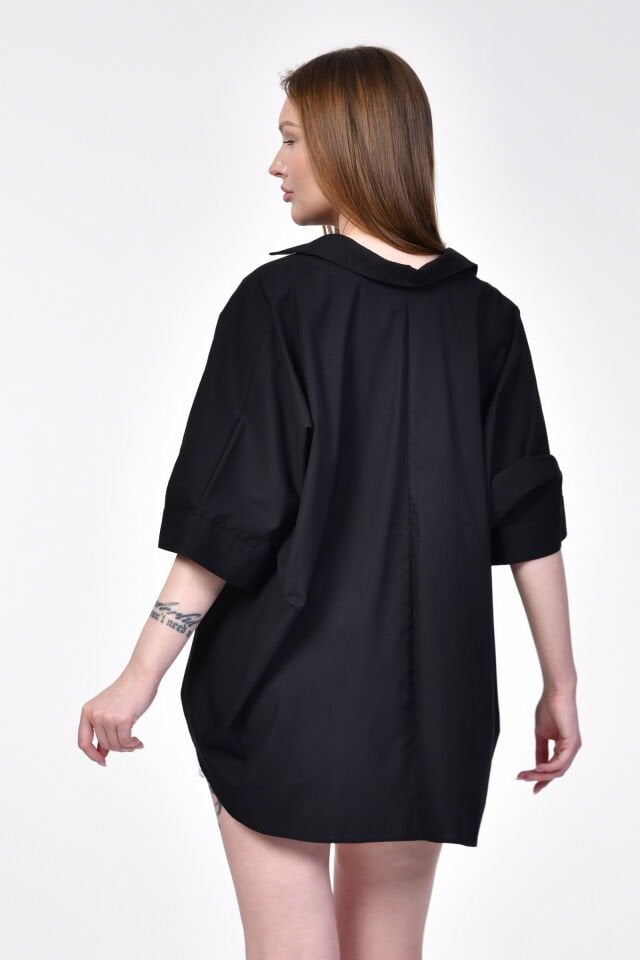 ParkHande Oversize Poplin Siyah Gömlek  - Siyah
