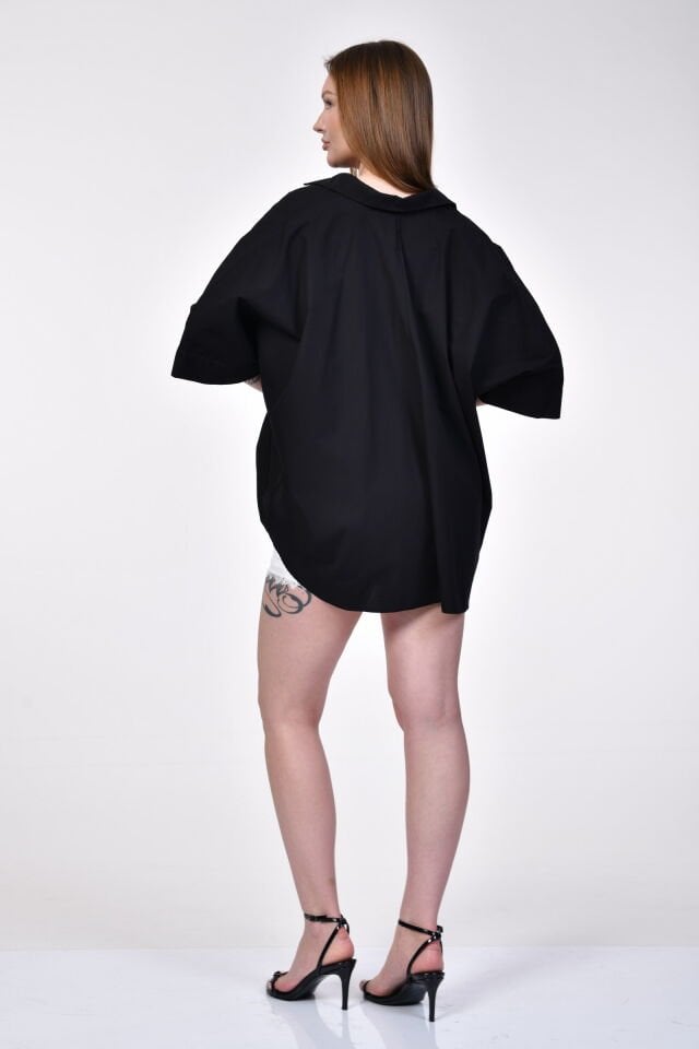 ParkHande Oversize Poplin Siyah Gömlek  - Siyah