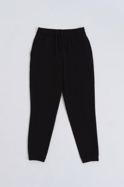 Organik Cepli Regular Fit Bağcıklı Kadın Eşofman Altı - Siyah