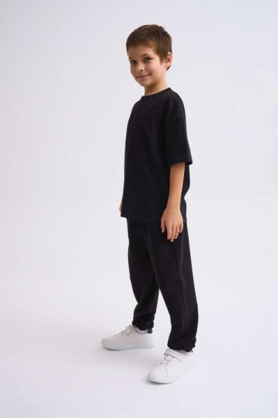 Organik Cepli Bağcıklı Erkek Çocuk Eşofman Altı - Siyah