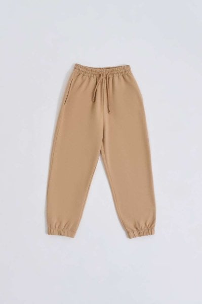 Organik Cepli Bağcıklı Erkek Çocuk Eşofman Altı - Bej