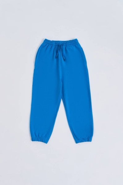 Organik Cepli Bağcıklı Kız Çocuk Eşofman Altı - Mavi