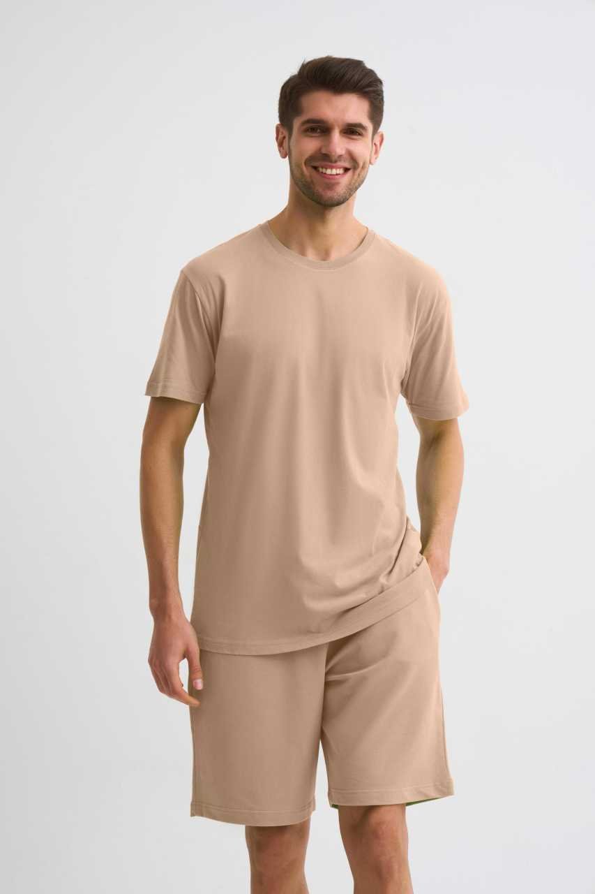 Organik Cepli Regular Fit Erkek Bermuda Şort - Bej