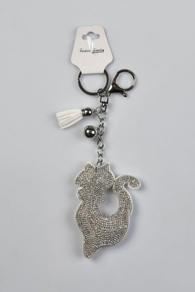 Kedi Figürlü Taşlı Anahtarlık