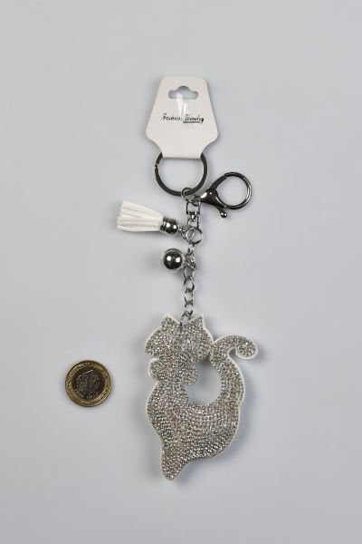 Kedi Figürlü Taşlı Anahtarlık