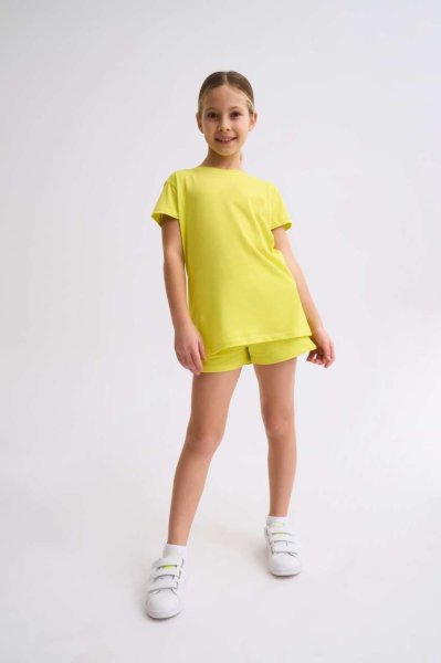Organik Bağcıklı Cepli Kız Çocuk Şort - Sarı