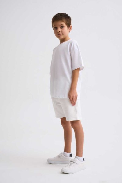 Organik Bağcıklı Erkek Çocuk Bermuda Şort - Ekru