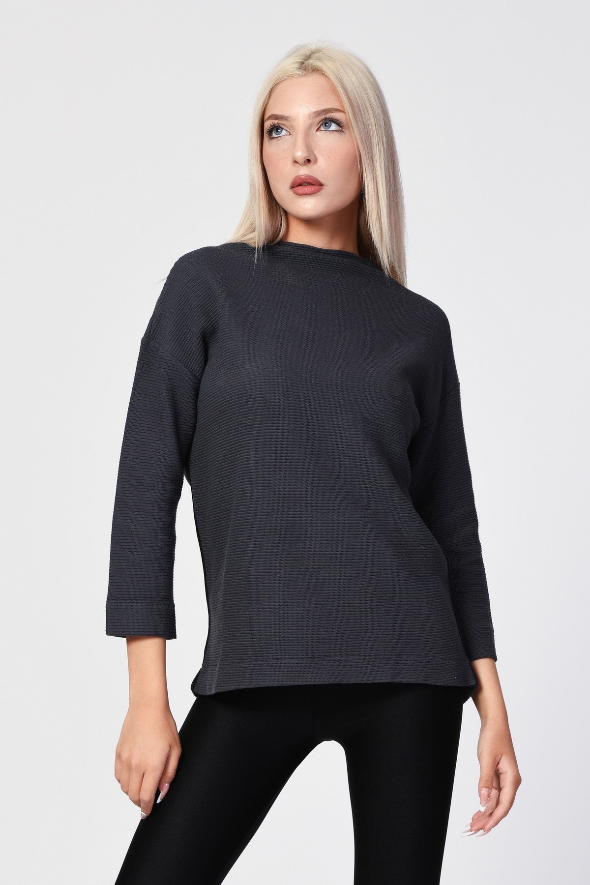 ZEGY Düşük Omuzlu Oversize Bluz  - Antrasit