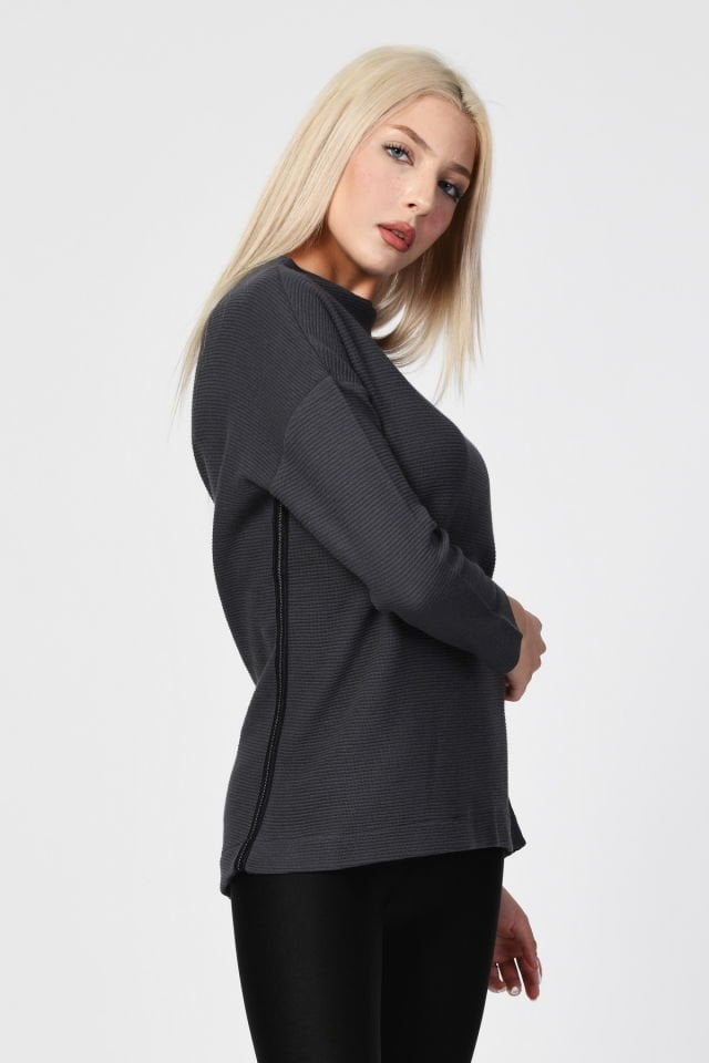 ZEGY Düşük Omuzlu Oversize Bluz  - Antrasit