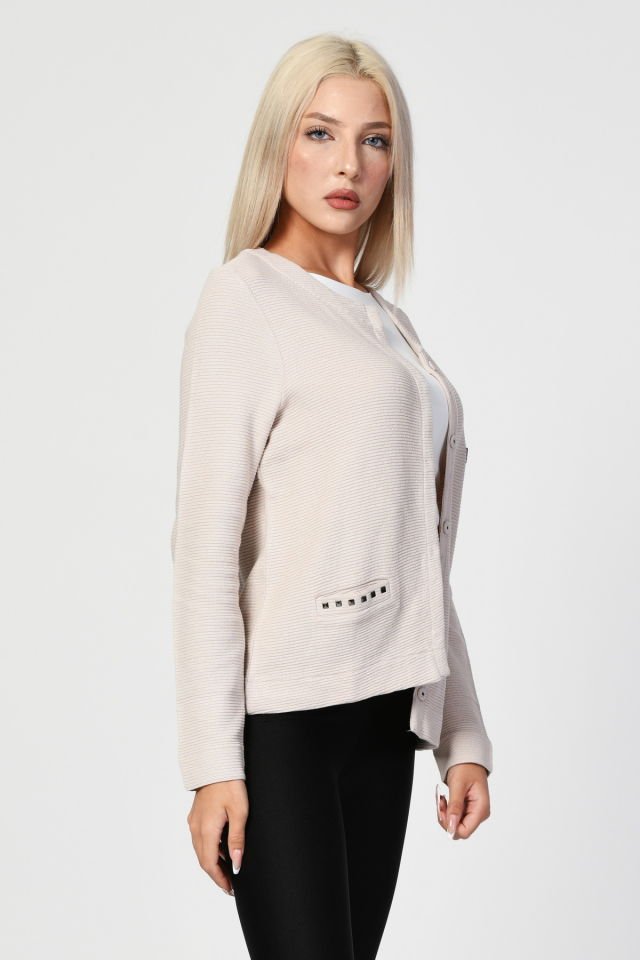 ZEGY Rozet Detaylı Hırka  - Bej