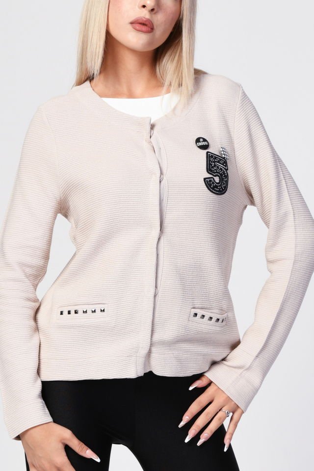 ZEGY Rozet Detaylı Hırka  - Bej