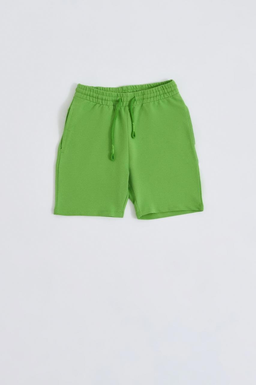 Organik Bağcıklı Erkek Çocuk Bermuda Şort - Yeşil