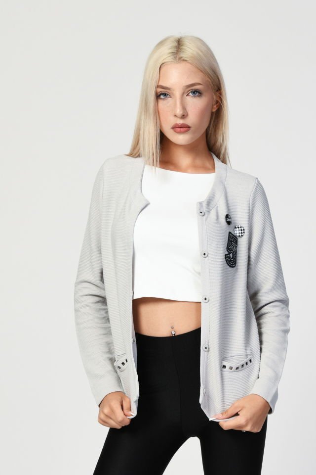 ZEGY Rozet Detaylı Hırka  - Silver