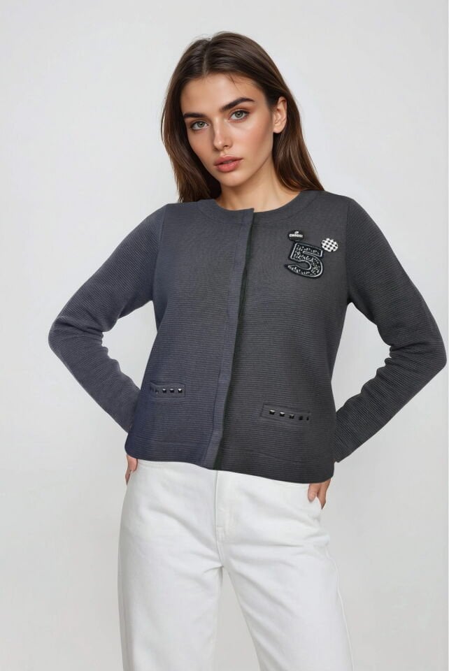 ZEGY Rozet Detaylı Hırka  - Antrasit