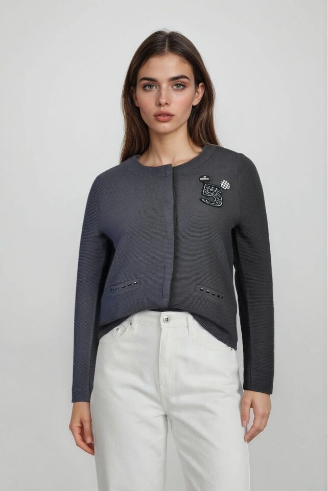 ZEGY Rozet Detaylı Hırka  - Antrasit