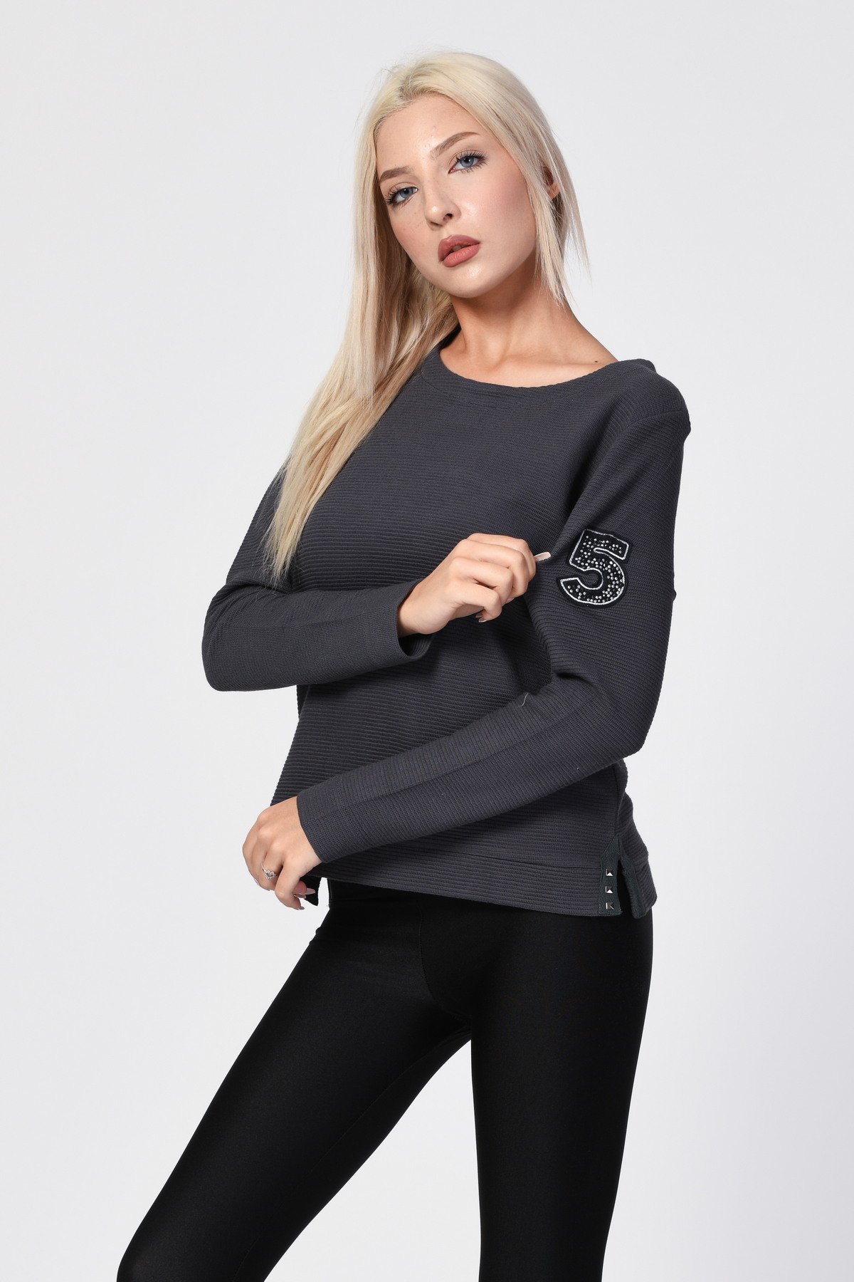 ZEGY Bisiklet Yaka Bluz  - Antrasit