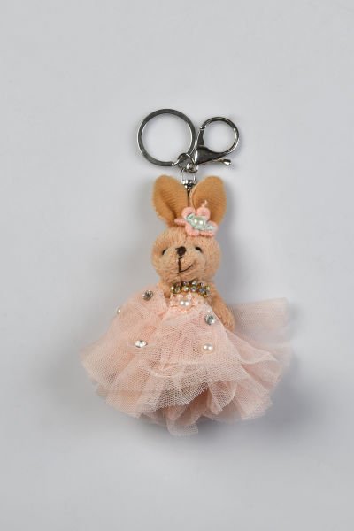 Peluş Tavşan Figürlü Anahtarlık Kahverengi