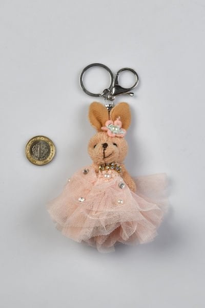 Peluş Tavşan Figürlü Anahtarlık Kahverengi