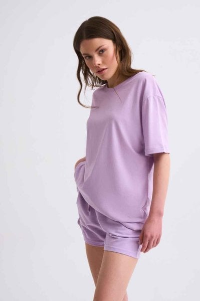Organik Cepli Regular Fit Bağcıklı Kadın Şort - Lila
