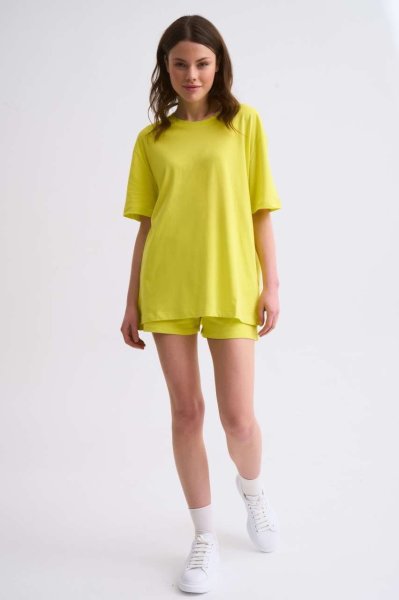 Organik Cepli Regular Fit Bağcıklı Kadın Şort - Sarı