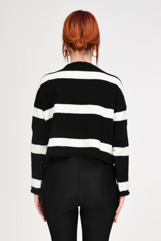 Miss Poem Bisiklet Yaka Çizgili Kazak  - Siyah