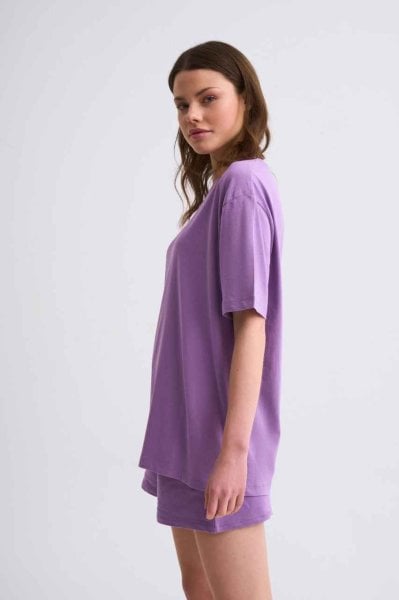 Organik Regular Fit Kısa Kollu Kadın Tişört - Mor