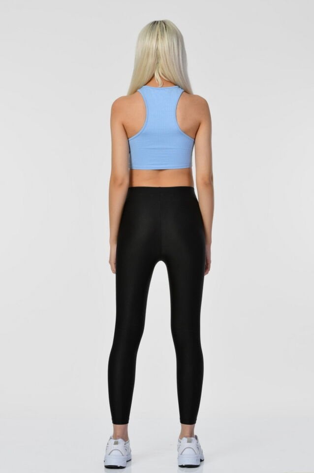 Fermuarlı Crop Bluz  - Mavi