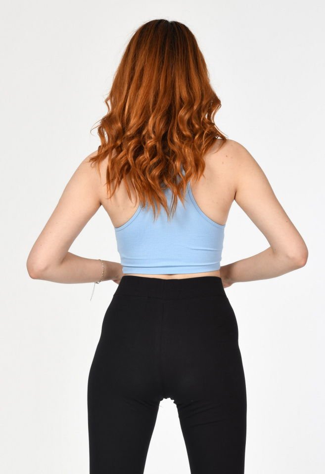 Fermuarlı Crop Bluz  - Mavi