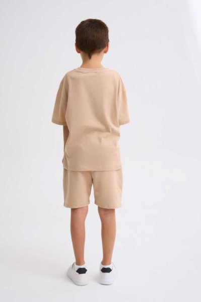 Organik Kısa Kollu Yuvarlak Yaka Erkek Çocuk Tişört - Bej