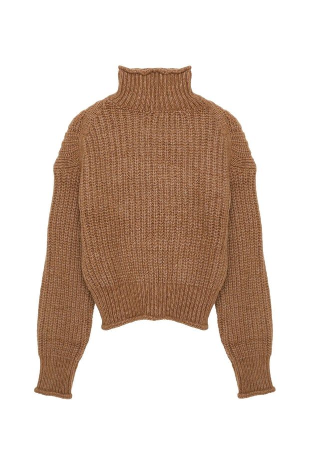 Quzu Örgü Detaylı Kalın Boğazlı Kazak  - Vizon