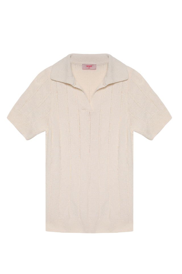 Quzu Polo Yaka Kısa Kol Triko  - Ekru