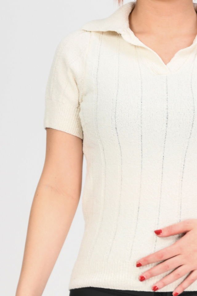 Quzu Polo Yaka Kısa Kol Triko  - Ekru