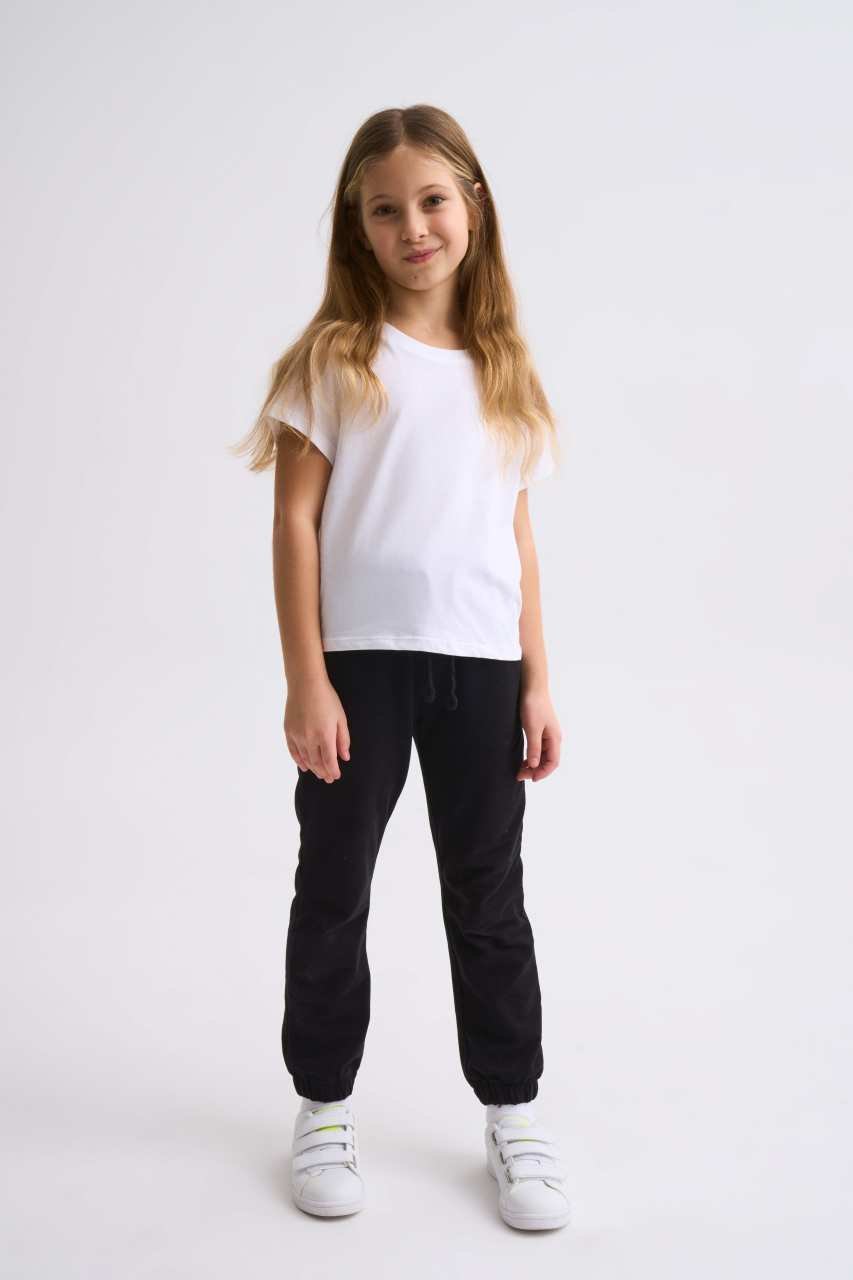 Organik Kısa Kollu Kız Çocuk Crop Tişört - Beyaz