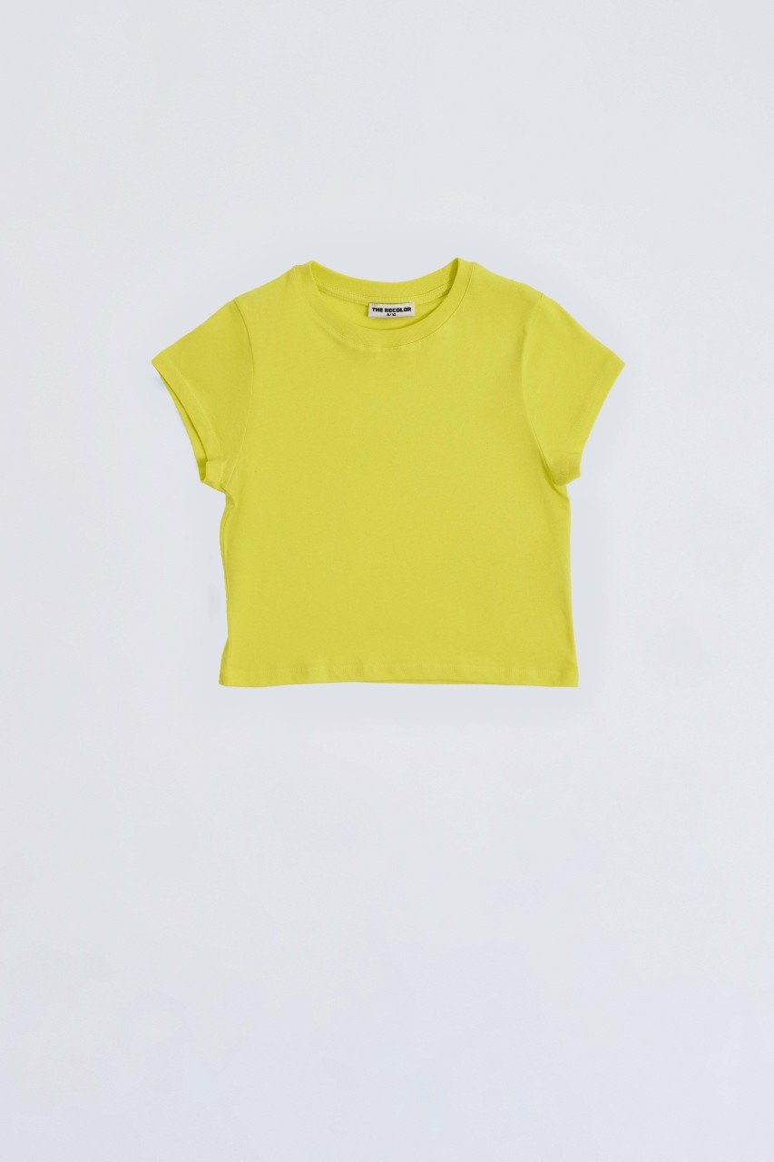Organik Kısa Kollu Kız Çocuk Crop Tişört - Sarı