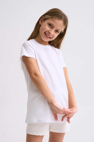 Organik Kısa Kollu Kız Çocuk Tişört - Beyaz